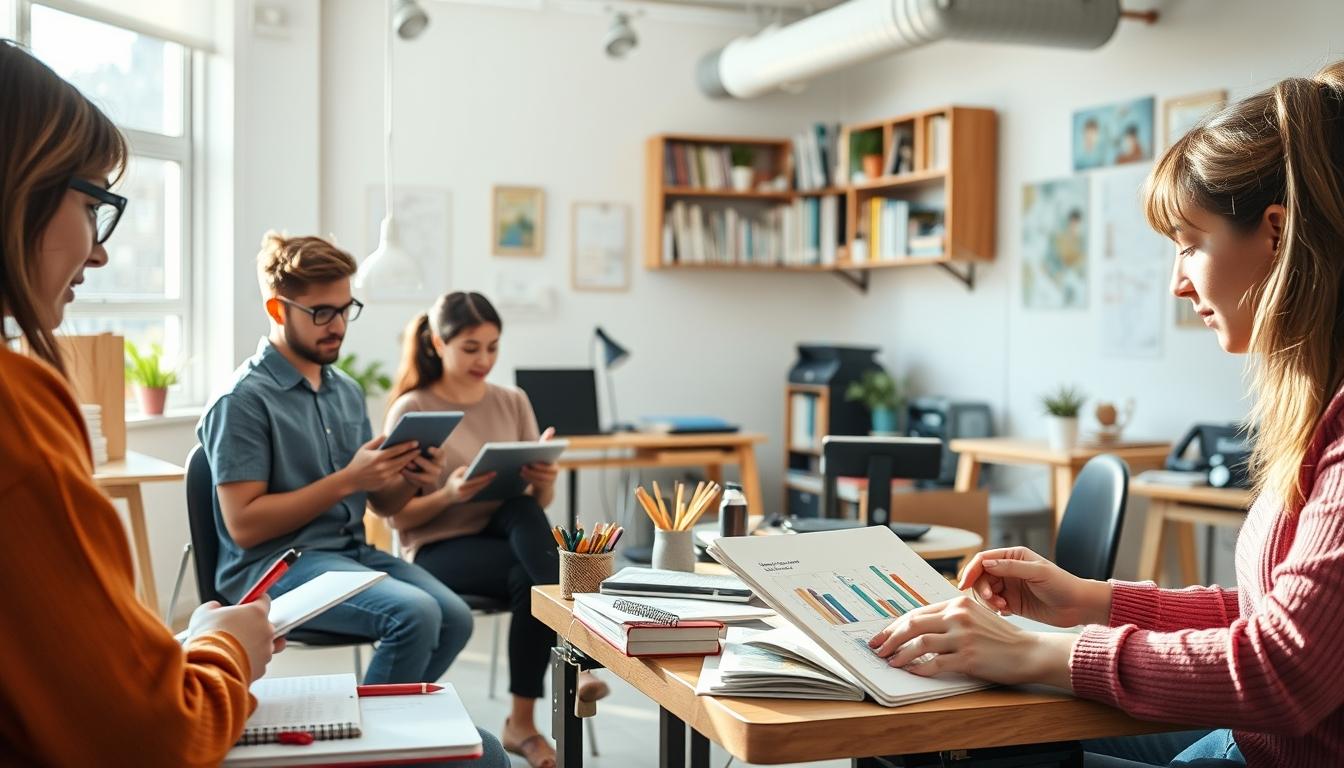 Student using a study guide to organize academic notes